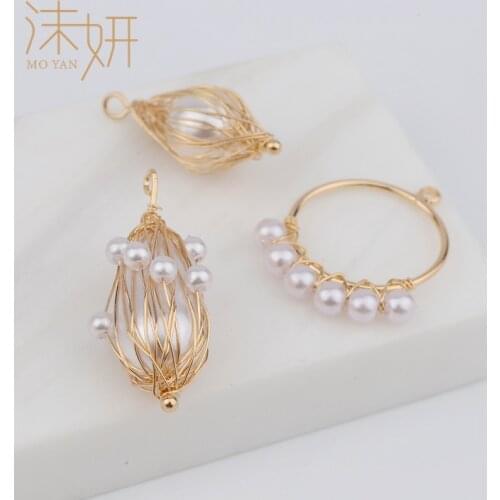 2pcs Copper Wire Winding Imitation Pearl Drop Charm For Necklace Earrings Parts,Hand Made Jewelry DIY