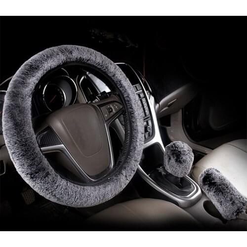 3Pcs Winter Warm Steering-wheel Plush Car Steering Wheel Covers Winter Faux fur Hand Brake Gear Cover Set Car Interior
