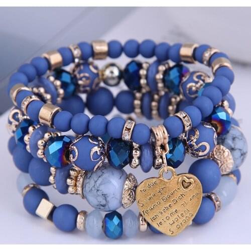 New Fashion Bohemian Ethnic Style Multilayer Bracelet Crystal Heart Beaded Lady Bracelet Temperament Jewelry