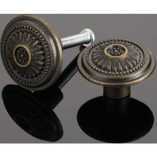 4pcs/set Flower Knob Round Pull Antique Bronze Handle 26*17mm Cabinet Retro Drawer Wardrobe Door Furniture Metal w/screws
