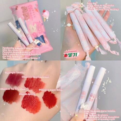 5Pcs Candy Paper Pack Lipstick Set Matte Velvet Lip Mud Makeup Waterproof Non-stick Cup Lip Glaze Set Lipgloss Cosmetics TSLM1