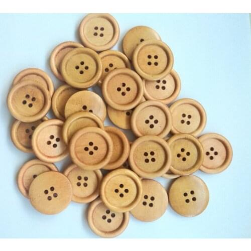 50PCs Wooden Buttons 25mm Natural Color Sewing Buttons Scrapbooking & Craft 4 Holes Round Wood Button DIY Clothing Accessories