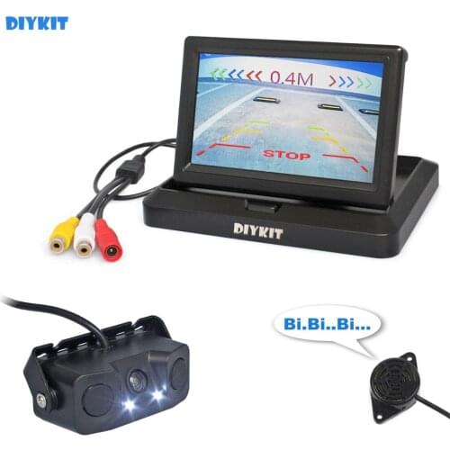 DIYKIT 5 Inch Car Reversing Camera Kit Back Up Car Monitor Parking Radar Sensor 2 in 1 Car Camera Parking System