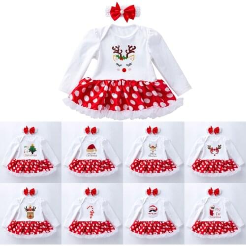 0-24 Months Christmas Day Long Sleeve Romper Dress Newborn Suit Infant Toddler Baby Girls Lolita Tulle-Kids Festival Clothes