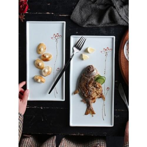 European Ceramic Western Salad Plate Rectangular Hand-painted Sushi Plate Creative Home Dessert Dish Plate Restaurant Tableware