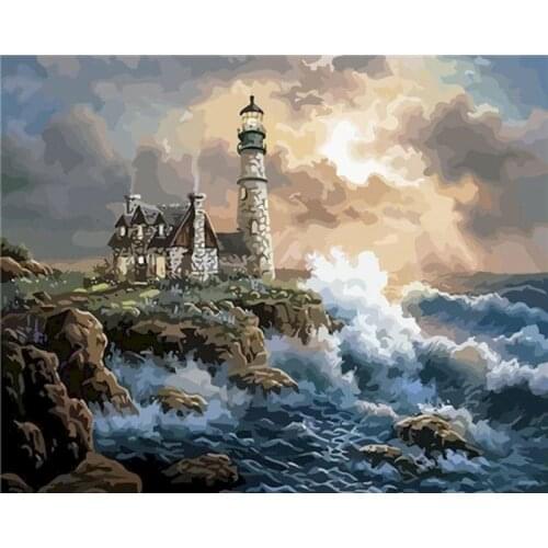 GATYZTORY Seaside Castle DIY Painting By Numbers Sea Drawing On Canvas Gift Seascape Kits Hand Painted Paintings Art Home Decor