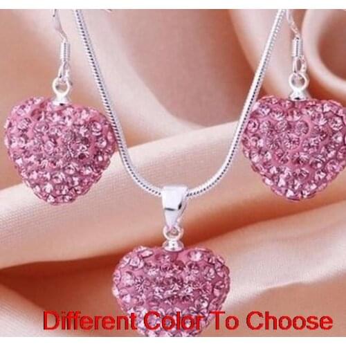 Gdf2ping rhinestone multicolor ab clay heart Silver Plated snake chain Crystal crystal set earrings Necklace men gift