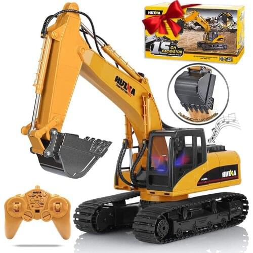 HuiNa 1550 1/14 RC Truck 15CH Channel 2.4G Toys 680 Degree Rotation Metal Excavator Car Sound/Light Effect Truck Toy for Kids