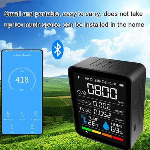 5 in1 CO2 Meter with Bluetooth-compatible Digital Temperature Humidity Sensor Tester Air Quality Monitor TVOC HCHO Detector