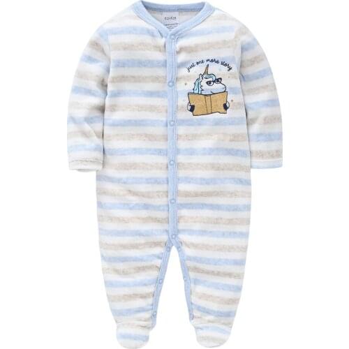 Kavkas Long Sleeve Baby Boy Rompers Warm Cotton Newborn Clothes Striped Lovely Winter Fleece Jumpsuit