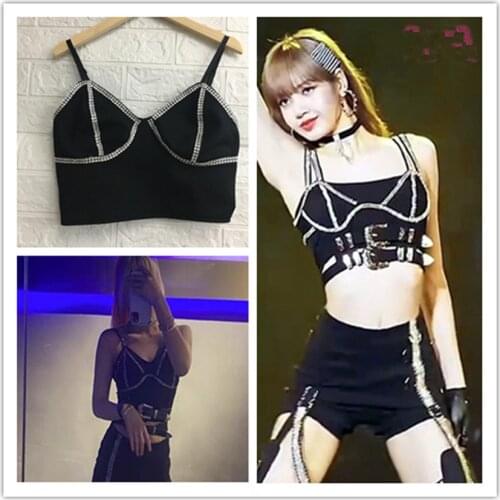 Kpop Korean Celebrity Vintage Crop Top Women Nightclub Tops Sexy Tank Top Women Camisole Tanks Party Harajuku Black Sling Vest
