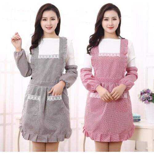 Cooking Apron Lace Home Cooking Kitchen with Oversleeves Waterproof Fashion Cooking Womens Fast Food Restaurant Home Summer