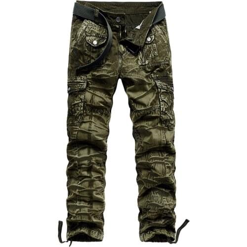 Mens Tactical Pants Male Camouflage Jogger Plus Size Cotton Trousers Many Pockets Zippper Military Style Black Cargo Pants Men