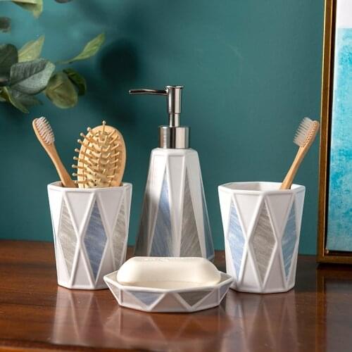 Wash Kit Toothbrush Holder and Mouthwash Cup Modern Bathroom Soap Dispenser Set European Home Ceramics Bathroom Accessories