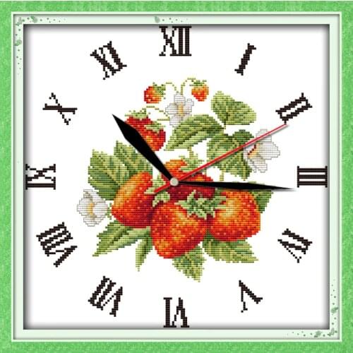 Red strawberries cross stitch kit 14ct 11ct count print canvas wall clock stitching embroidery DIY handmade needlework