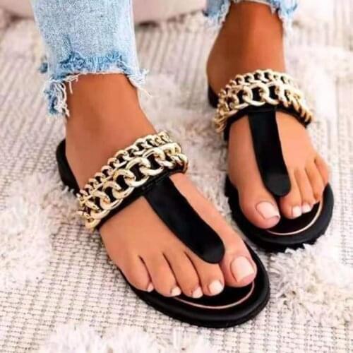 2021 Summer New Womens Casual Clip Toe Flat Sandals Metal Chain Decoration Fashion Comfortable Hot Sell Indoor Ytmtloy Zapato