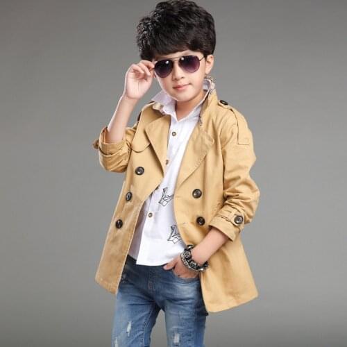 Boys' Coats for Large Childrens Long Trench Coats Double-breasted Cardigans Spring Tops for Childrens Wear 5 8 10 12 14 Ages