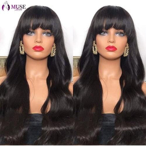 MUSE LOVE Burmese Body Wave Human Hair Wigs 180% Body Wave Wig With Bang 180% Glueless Body Wave Human Hair Wigs For Black Women