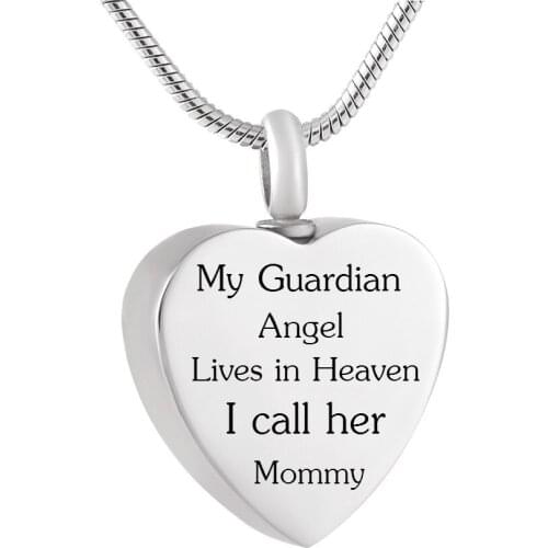 Always in My Heart Keepsake Pendant My Guardian Angel Lives in Heaven Cremation Jewelry in Memory of Mommy Urn Necklace
