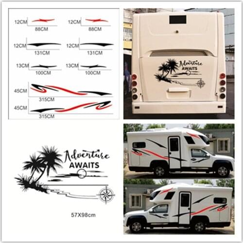 Stripes Graphics Coconut tree Scenery Vinyl Graphics Kit Decals Car Stickers for Caravan Travel Trailer Camper Van
