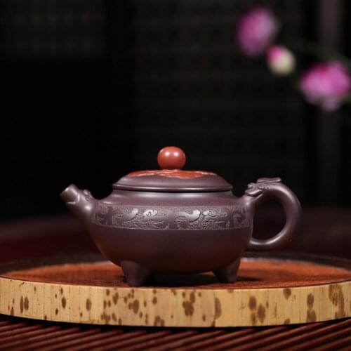 Manufacturers selling authentic yixing famous manual recommended three-pillar pottery carved kung fu tea tea wholesale
