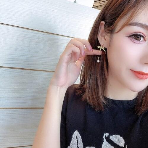 Korean Clip Earrings Without Piercing Cloth Bow Dangle Clip On Earrings Ladies Long Pearl Earring For Girls School Accesories