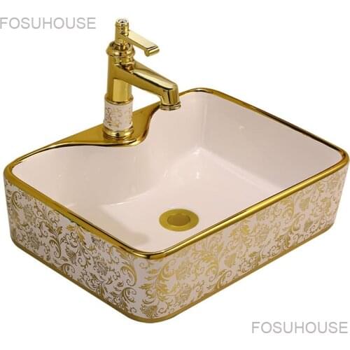 Nordic Bathroom Sink Ceramic Wash Basin With Gold Edge On The Platform Modern Minimalist Wash Basin Bathroom Sinks