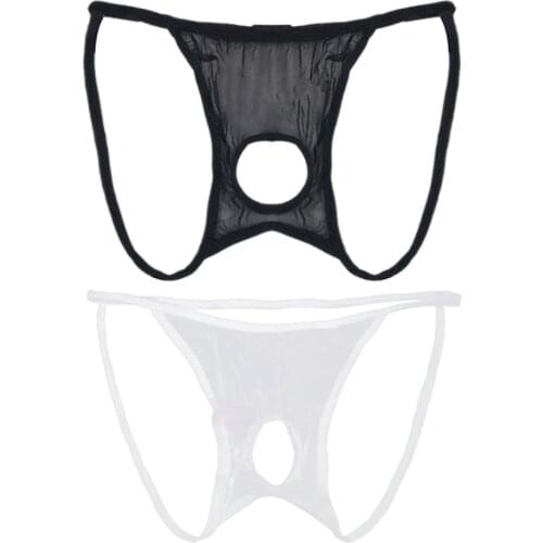 Mens Transparent Thong T-Back Low Waist Sexy Lingerie Underwear Underpants Men Open Front Penis Pouch Hole Hollow Out Breathabl
