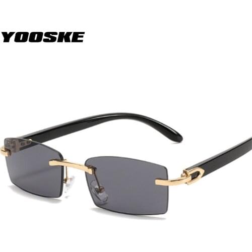 YOOSKE Vintage Rimless Sunglasses Men Women Luxury Classic Square Sun Glasses Male Driving Goggles Ladies Gradient Lens UV400
