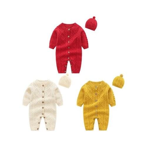 Explosion models boys and girls baby cute rice white twist knit clothes baby onesies cotton comfortable climbing clothes