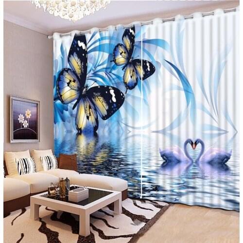 Custom 3D Curtain Bed Room Living Room Office Hotel Curtain Blue Butterfly Cortinas For Bathroom Fabric Curtain