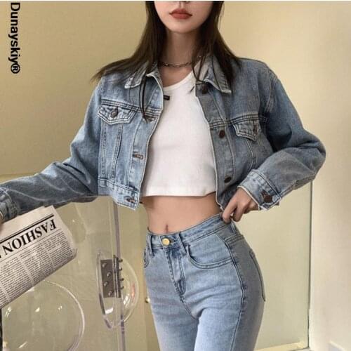 New 2021 Y2K Spring Autumn Womens Denim Jeans Jackets Oversized Wild Streetwear Fashionable Lady Short Tops