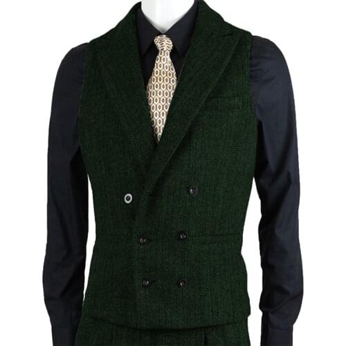 Vintage Vestido Tweed Double Breasted Men Vest Only Costum Homme Marriage Groom Wedding Wear Terno Masculino Slim Fit Suits 1 Pc