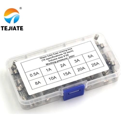 100Pcs Set 5x20mm Quick Blow Glass Tube Fuse Assorted Kits,Fast-blow Glass Fuses 0.5A,1A,2A,3A,5A,8A,10A,15A,20A,30A