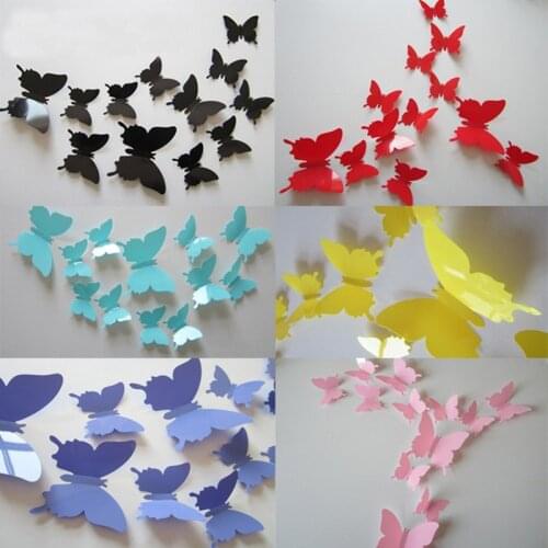 12Pcs/Lot Vinyl Magnetic 3D Butterfly For Wall Art Decal Removable Christmas Wedding Decoration DIY Wall Stciker Home decoration
