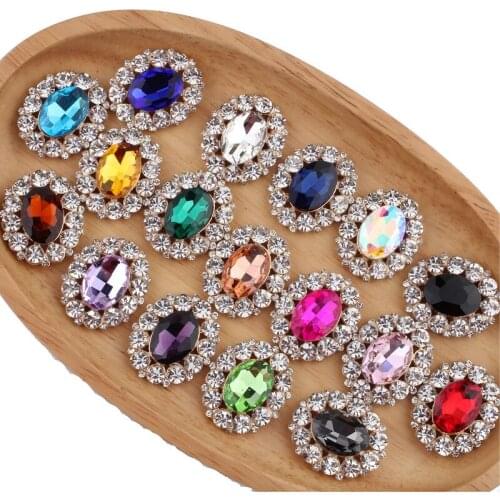120PCS 25mm*31mm High Quality Chic Shine Rhinestone Buttons For Hair Accessories Crystal For Headband Flower Centers