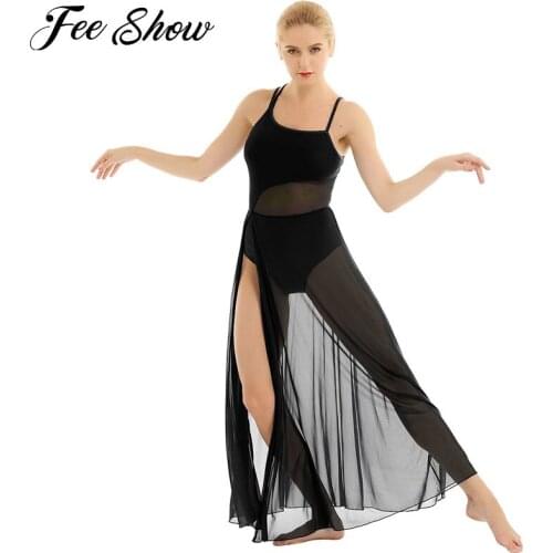 2020 Sleeveless Built-in Leotard Dance Dress For Women Professional Dancing Dress Adult Cheap Stage Performance Dance Wear Dress