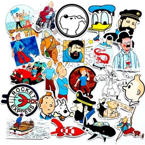 25PCS Anime The Adventures of Tintin Stickers For Luggage Skateboard Phone Laptop Children Toy Sticker Decals