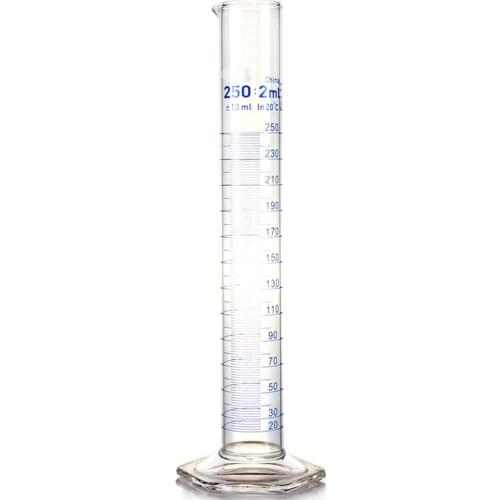 250mL Measuring Cylinder with Spout and Graduation with Glass Heagon Base Laboratory Chemistry Equipment