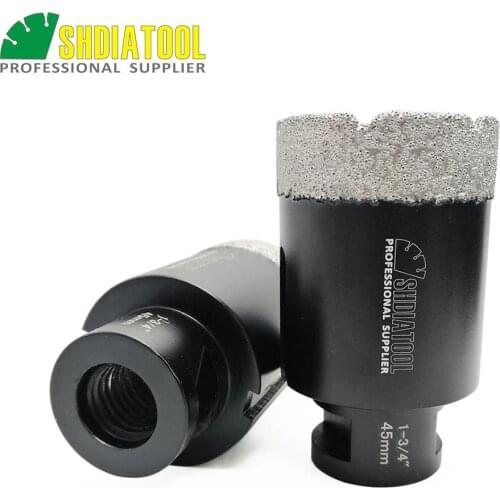 SHDIATOOL 2pcs 1-3/4" Vacuum brazed diamond Dry drilling core bits Dia 45mm 5/8-11 thread porcelain tile granite marble hole saw