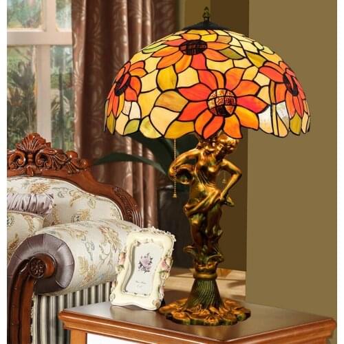 American Rural creative retro sun flower decorative lamp Tiffanys stained glass dining room bedroom bedside lamp
