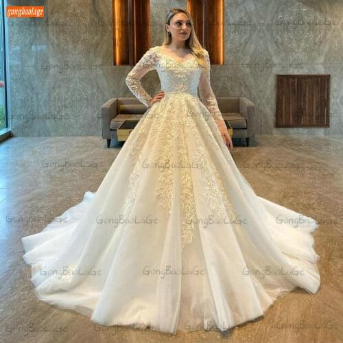 Noble Appliqued Wedding Gown 2021 Long Sleeves Vestido De Noiva Chic Lace Tulle Customized Bride Dresses Exqusite Hochzeitskleid