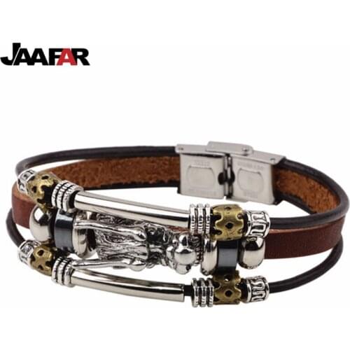 2016 New Fashion Tibetan silver men leather bracelet fashion male vintage parataxis dragon Multilayer jewelry Accessoires homme
