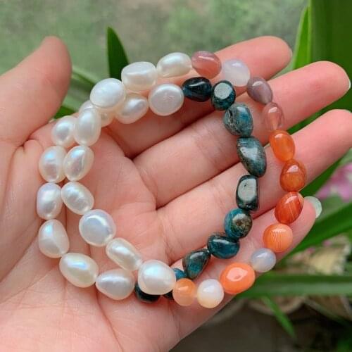 Baroque Pearls Strand Bracelets Reiki Healing Red Agates Kyanites Quartz Beaded Elegant Natural Freshwater Pearl Bracelets Women