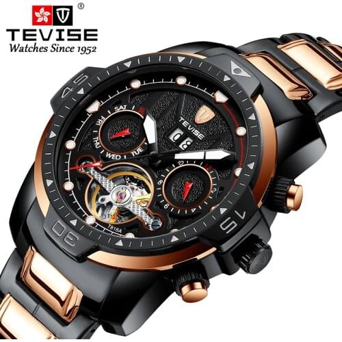 Big Man Watch TEVISE T816A Tourbillon Week Date Month Automatic Mechanical Wristwatch Luminous Hand Scale Watch Men Dropshipping
