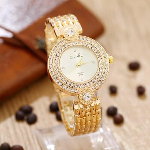 New Fashion Watch Golden Quartz Watches Women Analog Wristwatches Crystal Female Clock Women Steel Watch Relogio Feminino