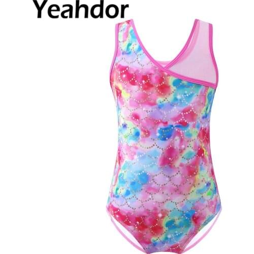 Kids Girls One-piece Beach Swimwear V Neck Sleeveless Cartoon Print Patchwork Jumpsuit Bodysuit Swimming Bathing Rashguard Set