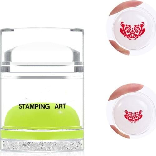 Dual Side Clear White Jelly Stamper with Rhinestone Silicone Nail Art Stamper Scraper Set for Transfer Stamp Plates Image Tools