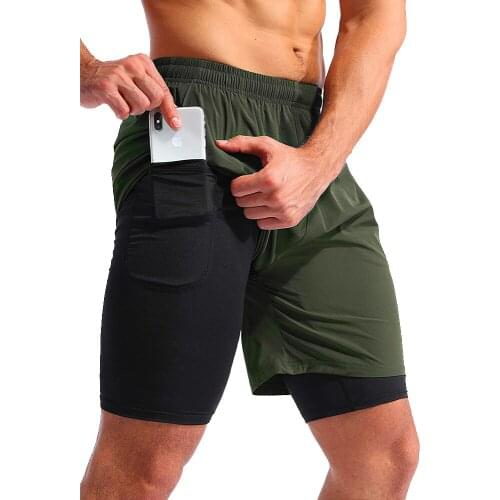 Summer 2021 Running Shorts Men 2 in 1 Sports Jogging Fitness Gym Training Quick-Drying Inner Pocket Loose Casual Shorts Male 2XL