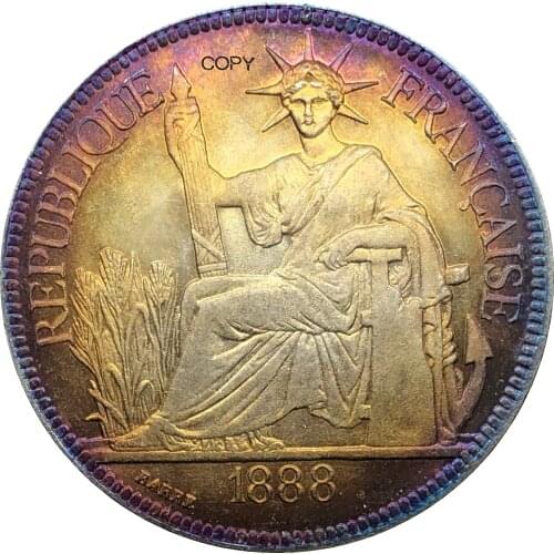 French Indochina 1888 A 1 Piastre Commerce Coin REPUBLIQUE FRANCAISE Cupronickel Silver Plated Copy Coins